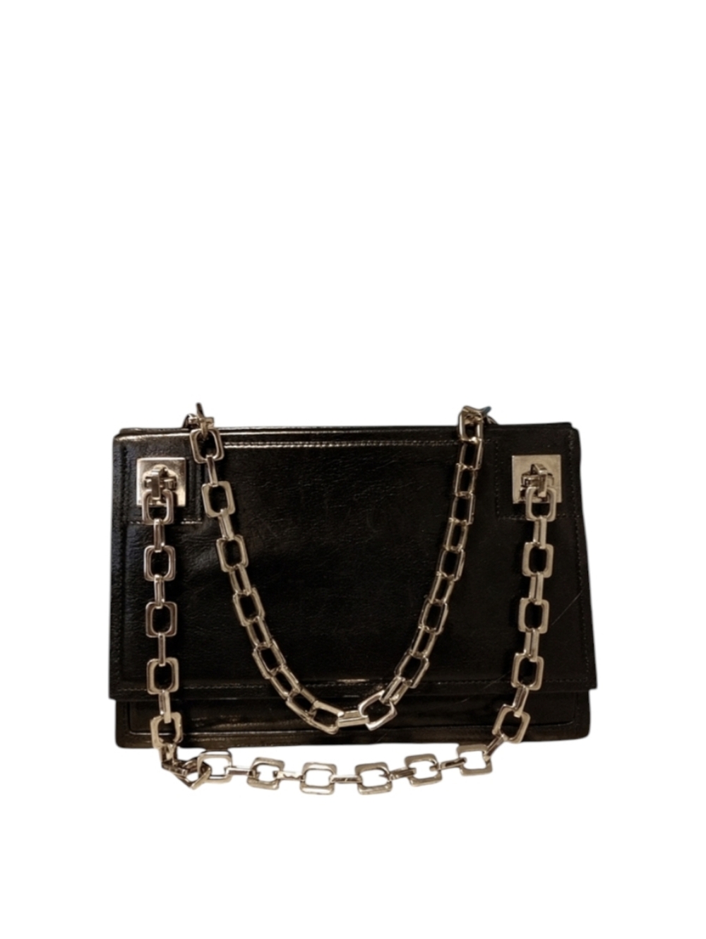 Vintage Bally Black Leather Silver Chain Shoulder Bag